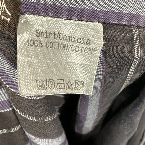 Z Zegna Mens 17 Purple Black Stripe Cotton Long Sleeve Button Up Button Cuffs - Picture 10 of 10